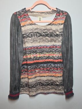 Aldo Martins Top Medium Striped Multicolor Knit Front Long-Sleeve - Gray PTP 19"